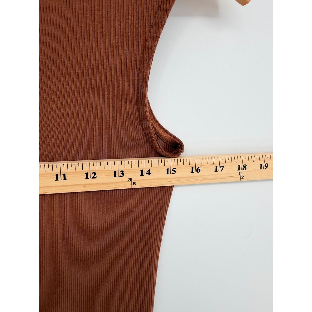 House of Harlow 1960 Maxi Dress S Brown Ribbed Turtleneck Sleeveless Minimalist - Picture 7 of 9
